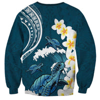 Dark Teal Polynesia Sweatshirt Polynesian Frangipani With Sea Turtles