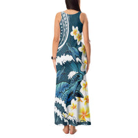 Dark Teal Polynesia Tank Maxi Dress Polynesian Frangipani With Sea Turtles