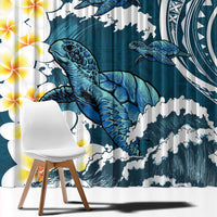 Dark Teal Polynesia Window Curtain Polynesian Frangipani With Sea Turtles