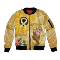 Polynesia Childhood Cancer Awareness Sleeve Zip Bomber Jacket Be Bold Go Gold Polynesian Art