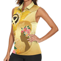 Polynesia Childhood Cancer Awareness Women Sleeveless Polo Shirt Be Bold Go Gold Polynesian Art