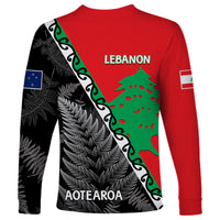 New Zealand And Lebanon Long Sleeve Shirt Silver Fern Maori With Cedar Tree Together LT14 - Polynesian Pride