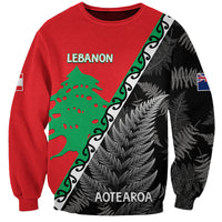 New Zealand And Lebanon Sweatshirt Silver Fern Maori With Cedar Tree Together LT14 Unisex Red - Polynesian Pride