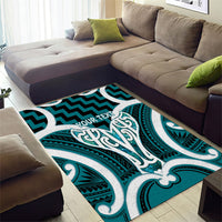 Aotearoa Atua Tangaroa Personalised Area Rug God Of The Sea Maori Whale Tail Cyan