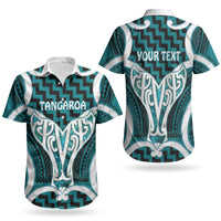 Aotearoa Atua Tangaroa Personalised Couples Matching Off Shoulder Short Dress and Hawaiian Shirt God Of The Sea Maori Whale Tail Cyan