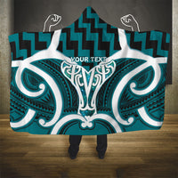 Aotearoa Atua Tangaroa Personalised Hooded Blanket God Of The Sea Maori Whale Tail Cyan