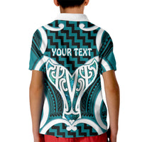 Aotearoa Atua Tangaroa Personalised Kid Polo Shirt God Of The Sea Maori Whale Tail Cyan