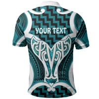Aotearoa Atua Tangaroa Personalised Polo Shirt God Of The Sea Maori Whale Tail Cyan