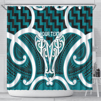 Aotearoa Atua Tangaroa Personalised Shower Curtain God Of The Sea Maori Whale Tail Cyan
