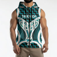 Aotearoa Atua Tangaroa Personalised Sleeveless Zip Hoodie God Of The Sea Maori Whale Tail Cyan