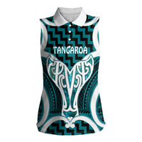 Aotearoa Atua Tangaroa Personalised Women Sleeveless Polo Shirt God Of The Sea Maori Whale Tail Cyan