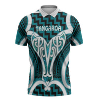Aotearoa Atua Tangaroa Personalised Zipper Polo Shirt God Of The Sea Maori Whale Tail Cyan