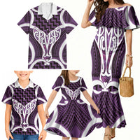 Aotearoa Atua Tangaroa Personalised Family Matching Mermaid Dress and Hawaiian Shirt God Of The Sea Maori Whale Tail Purple
