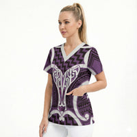 Aotearoa Atua Tangaroa Personalised Scrub Top God Of The Sea Maori Whale Tail Purple