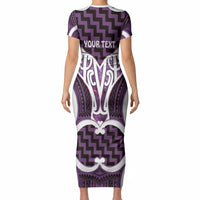Aotearoa Atua Tangaroa Personalised Short Sleeve Bodycon Dress God Of The Sea Maori Whale Tail Purple