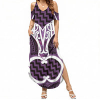 Aotearoa Atua Tangaroa Personalised Summer Maxi Dress God Of The Sea Maori Whale Tail Purple