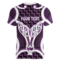 Aotearoa Atua Tangaroa Personalised Women V-Neck T-Shirt God Of The Sea Maori Whale Tail Purple