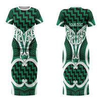 Aotearoa Atua Tangaroa Personalised Family Matching Short Sleeve Bodycon Dress and Hawaiian Shirt God Of The Sea Maori Whale Tail Green