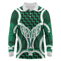 Aotearoa Atua Tangaroa Personalised Long Sleeve Polo Shirt God Of The Sea Maori Whale Tail Green