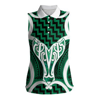 Aotearoa Atua Tangaroa Personalised Women Sleeveless Polo Shirt God Of The Sea Maori Whale Tail Green