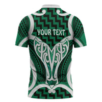 Aotearoa Atua Tangaroa Personalised Zipper Polo Shirt God Of The Sea Maori Whale Tail Green