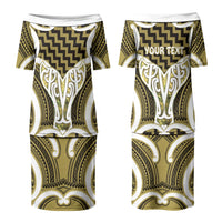 Aotearoa Atua Tangaroa Personalised Couples Matching Puletasi and Long Sleeve Button Shirt God Of The Sea Maori Whale Tail Yellow