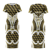 Aotearoa Atua Tangaroa Personalised Couples Matching Short Sleeve Bodycon Dress and Long Sleeve Button Shirt God Of The Sea Maori Whale Tail Yellow