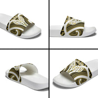 Aotearoa Atua Tangaroa Personalised Slide Sandals God Of The Sea Maori Whale Tail Yellow