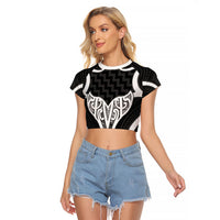 Aotearoa Atua Tangaroa Personalised Raglan Cropped T Shirt God Of The Sea Maori Whale Tail Black