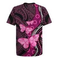 Think Pink Breast Cancer Awareness Rugby Jersey Butterfly Aboriginal Mix Polynesian Pattern