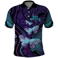 You Matter Suicide Prevention Awareness Polo Shirt Butterfly Aboriginal Mix Polynesian Pattern
