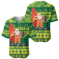 Cook Islands Christmas Baseball Jersey Surfing Santa Mere Kiritimiti - Polynesian Pride