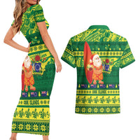 Cook Islands Christmas Couples Matching Short Sleeve Bodycon Dress and Hawaiian Shirt Surfing Santa Mere Kiritimiti - Polynesian Pride