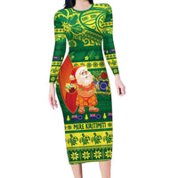 Cook Islands Christmas Family Matching Long Sleeve Bodycon Dress and Hawaiian Shirt Surfing Santa Mere Kiritimiti - Polynesian Pride