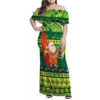 Cook Islands Christmas Family Matching Off Shoulder Maxi Dress and Hawaiian Shirt Surfing Santa Mere Kiritimiti - Polynesian Pride