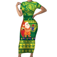 Cook Islands Christmas Family Matching Short Sleeve Bodycon Dress and Hawaiian Shirt Surfing Santa Mere Kiritimiti - Polynesian Pride
