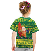 Cook Islands Christmas Kid T Shirt Surfing Santa Mere Kiritimiti - Polynesian Pride