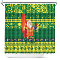 Cook Islands Christmas Shower Curtain Surfing Santa Mere Kiritimiti - Polynesian Pride