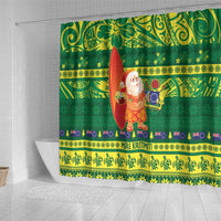 Cook Islands Christmas Shower Curtain Surfing Santa Mere Kiritimiti - Polynesian Pride