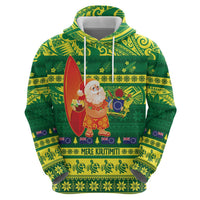 Cook Islands Christmas Zip Hoodie Surfing Santa Mere Kiritimiti - Polynesian Pride