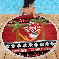 French Polynesia Christmas Beach Blanket Tiare Chilling Santa Oaoa I teie Noera - Polynesian Pride