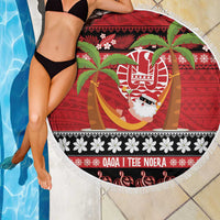 French Polynesia Christmas Beach Blanket Tiare Chilling Santa Oaoa I teie Noera - Polynesian Pride