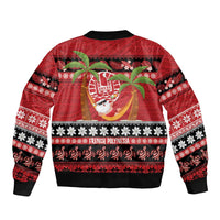 French Polynesia Christmas Bomber Jacket Tiare Chilling Santa Oaoa I teie Noera - Polynesian Pride