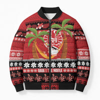 French Polynesia Christmas Bomber Puffer Jacket Tiare Chilling Santa Oaoa I teie Noera - Polynesian Pride