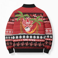 French Polynesia Christmas Bomber Puffer Jacket Tiare Chilling Santa Oaoa I teie Noera - Polynesian Pride