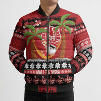 French Polynesia Christmas Bomber Puffer Jacket Tiare Chilling Santa Oaoa I teie Noera - Polynesian Pride