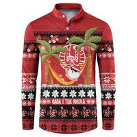 French Polynesia Christmas Button Sweatshirt Tiare Chilling Santa Oaoa I teie Noera - Polynesian Pride
