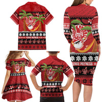 French Polynesia Christmas Family Matching Long Sleeve Bodycon Dress and Hawaiian Shirt Tiare Chilling Santa Oaoa I teie Noera - Polynesian Pride