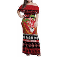 French Polynesia Christmas Family Matching Off Shoulder Maxi Dress and Hawaiian Shirt Tiare Chilling Santa Oaoa I teie Noera - Polynesian Pride