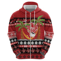 French Polynesia Christmas Hoodie Tiare Chilling Santa Oaoa I teie Noera - Polynesian Pride